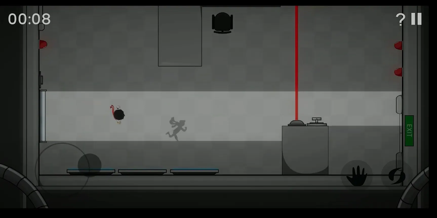 The character runs through a room while a separate shadow runs beside them.